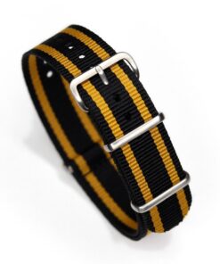 Durable one piece nylon Black Yellow Stripe watch strap band lotus john player with stainless steel brushed hardware in 20mm
