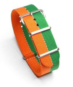 Durable one piece nylon Orange Green watch strap band Mazda racing lemans with stainless steel brushed hardware in 22mm