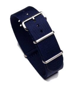 Durable one piece nylon Navy Blue watch strap band with stainless steel brushed hardware in 22mm 20mm