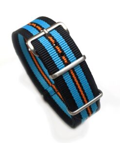 Durable one piece nylon Light Blue with Orange Stripe watch strap band McLaren F1 Inspired Gulf Racing with stainless steel brushed hardware