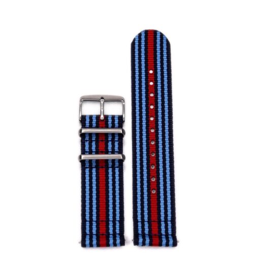 Durable two piece nylon smart watch Martini Racing Inspired watch strap band rally porsche lemans with stainless steel brushed hardware in 22mm