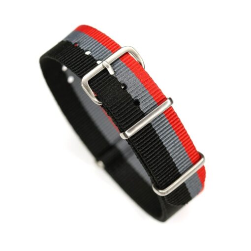Durable one piece nylon Black Gray Red watch strap band audi with stainless steel brushed hardware in 20mm