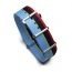 Durable one piece nylon Light Blue Navy Red and Yellow Stripe watch strap band Peugeot Inspired Rally with stainless steel brushed hardware in 20mm