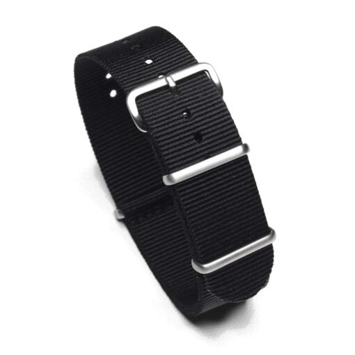 Durable one piece nylon Black watch strap band with stainless steel brushed hardware in 22mm 20mm