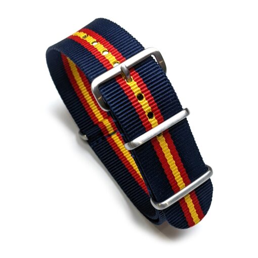 Durable one piece nylon Navy Blue Navy Red and Yellow Stripe watch strap band Torro Rosso Racing Red Bull Inspired with stainless steel brushed hardware