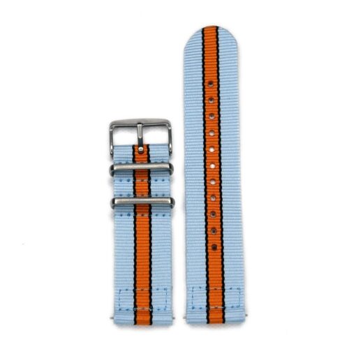 Durable two piece nylon smart watch Gulf Racing Inspired watch strap band ford lemans with stainless steel brushed hardware in 22mm