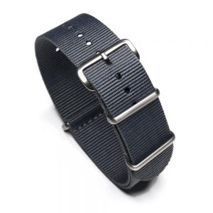 Durable one piece nylon Gray watch strap band with stainless steel brushed hardware in 22mm 20mm