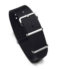Durable one piece nylon Black watch strap band with stainless steel brushed hardware in 22mm 20mm