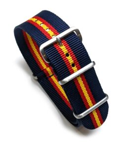 Durable one piece nylon Navy Blue Navy Red and Yellow Stripe watch strap band Torro Rosso Racing Red Bull Inspired with stainless steel brushed hardware